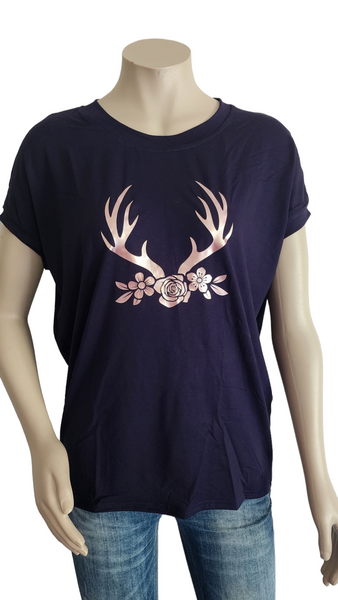 Navy with Rose Gold Print